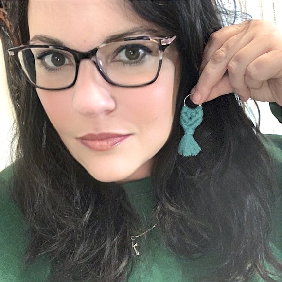 🆕*Macrame Earrings Handmade Teal Cotton Macrame Silver Hoops 4 Bohemian Goddess - Picture 2 of 16